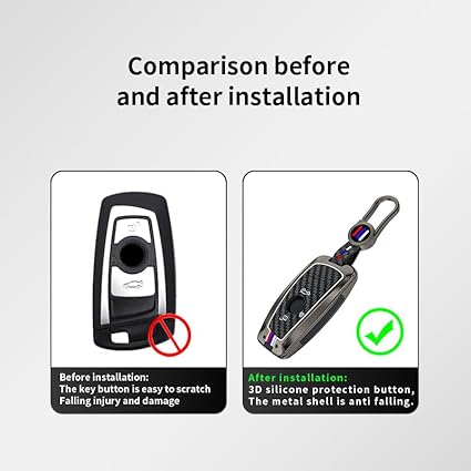 3 buttons for BMW Key Fob Cover, Zinc Alloy Heavy Duty Silicon Protector with Keychain Keyless Entry Remote Case Holder Car Key Case for BMW 1 3 4 5 6 7 Series X3 X4 M5 M6 GT3 GT5