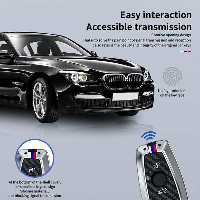 3 buttons for BMW Key Fob Cover, Zinc Alloy Heavy Duty Silicon Protector with Keychain Keyless Entry Remote Case Holder Car Key Case for BMW 1 3 4 5 6 7 Series X3 X4 M5 M6 GT3 GT5