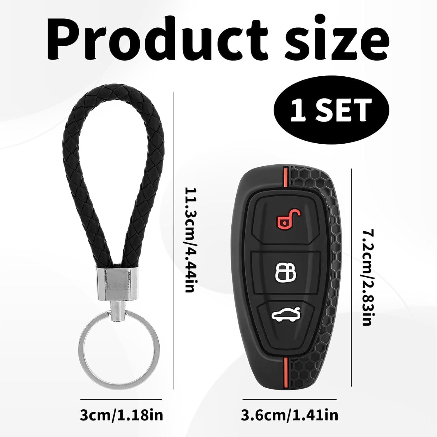 Silicone Car Key Fob Cover,3 Button Car Key Protection Case for Ford Focus Fiesta Kuga st Line Puma Smax Mondeo Ranger,Unique Honeycomb Design and Black Red Line