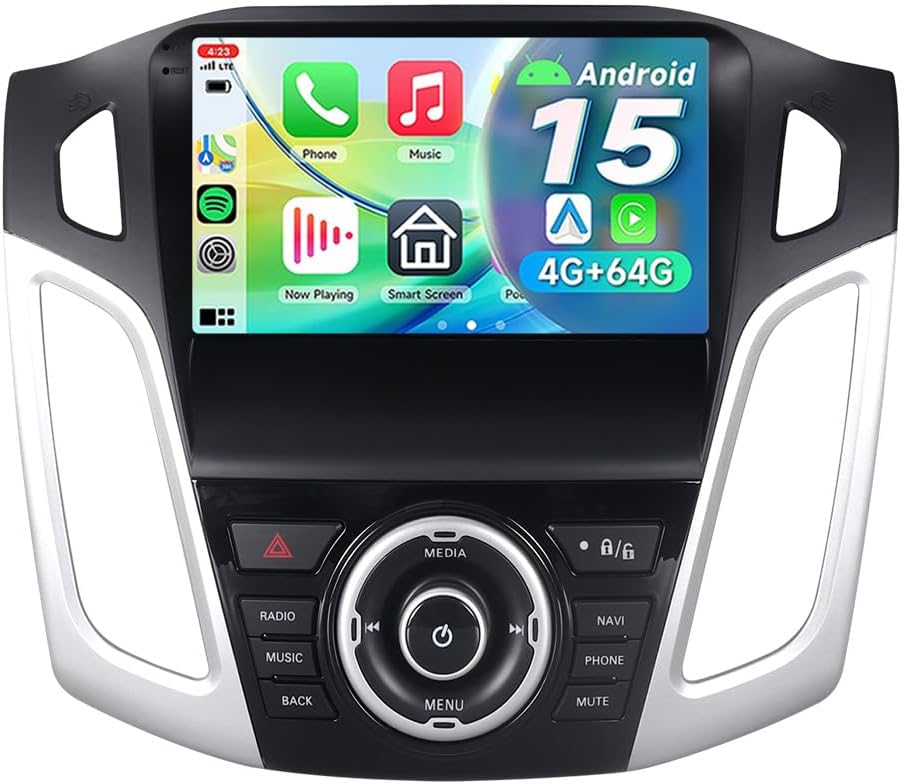 Android 15 Car Stereo Radio for Ford Focus MK3 2011-2018, 4+64GB Head Unit, Bluetooth 5.4 WiFi 6, Wireless CarPlay Android Auto, GPS Navigation, DSP, FM/RDS, SWC, HD Rear Camera