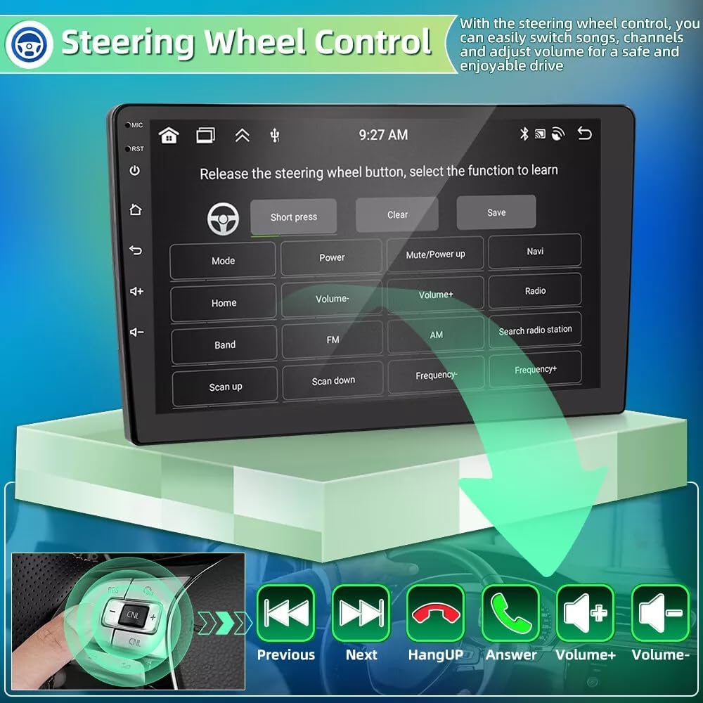 9 Inch Car Stereo Radio for Ford Fiesta 2009-2015 Head Unit Radio Android 14 GPS Navigation 2+64G SWC FM w/Carplay and Android Auto Bluetooth WiFi