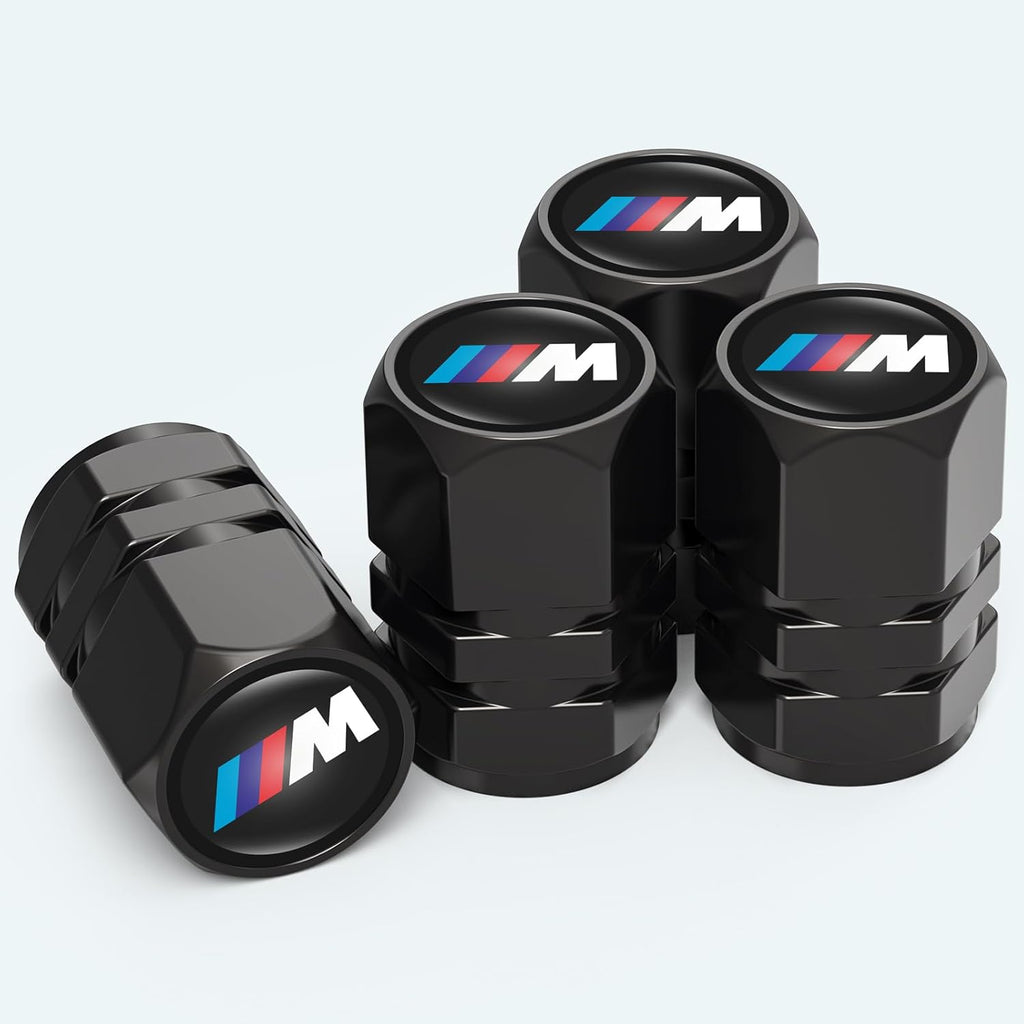 Metal Car Tire Valve Stem Caps Fit M M2 M4 M5 M6 M8 X1 X2 X3 X5 X6 M135i M240i Z4 328i X7, Car Tire Air Caps Cover, Anti-corrosion Premium Alloy Leak-Proof Car Tire Accessories, Black(4Pcs)