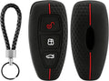 Silicone Car Key Fob Cover,3 Button Car Key Protection Case for Ford Focus Fiesta Kuga st Line Puma Smax Mondeo Ranger,Unique Honeycomb Design and Black Red Line