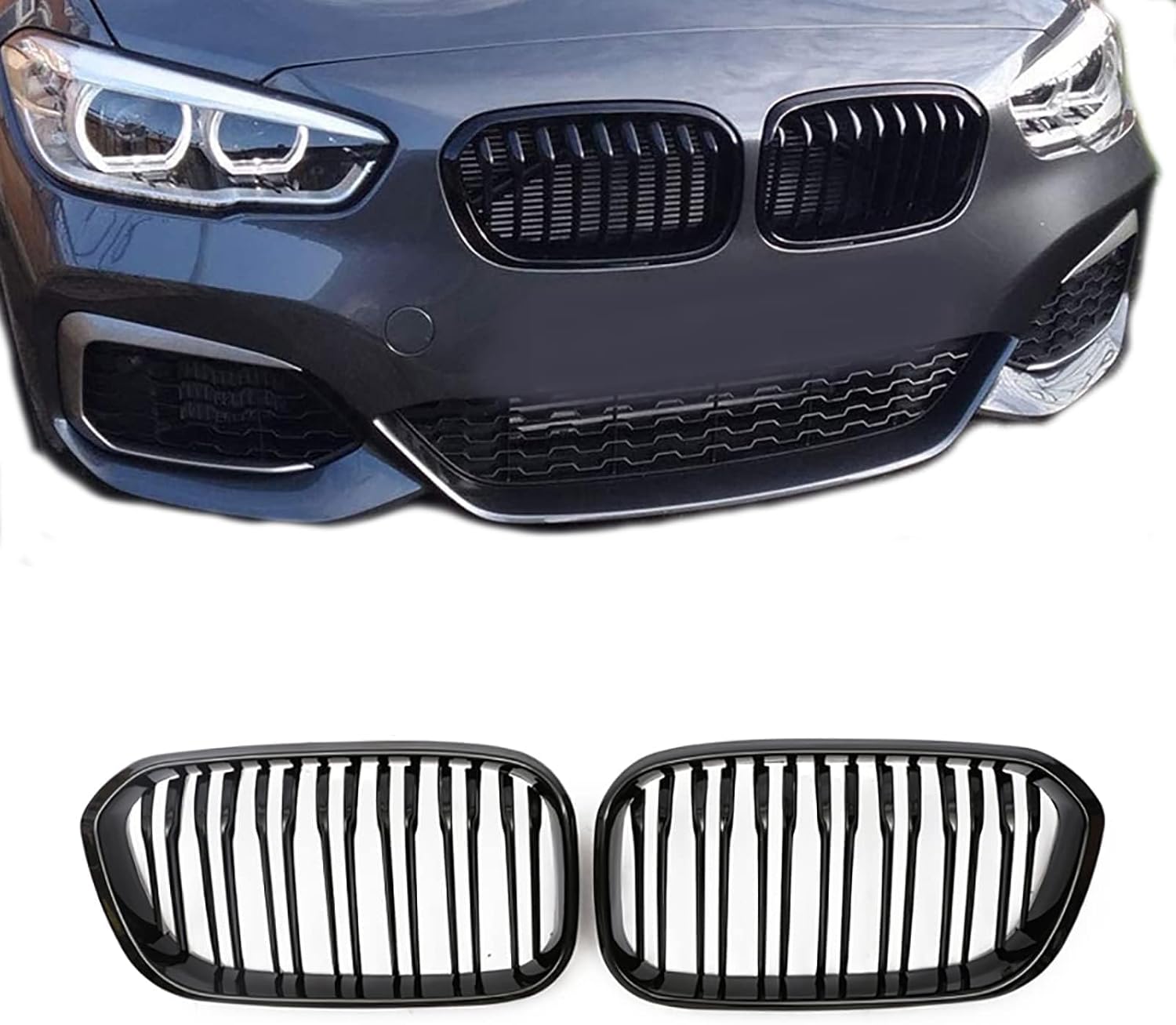 Grille,Front Kidney Grill for BMW 1 Series F20 F21 Grille LCI 2015 2016 2017 2018 Double Bridge Grill Gloss Black