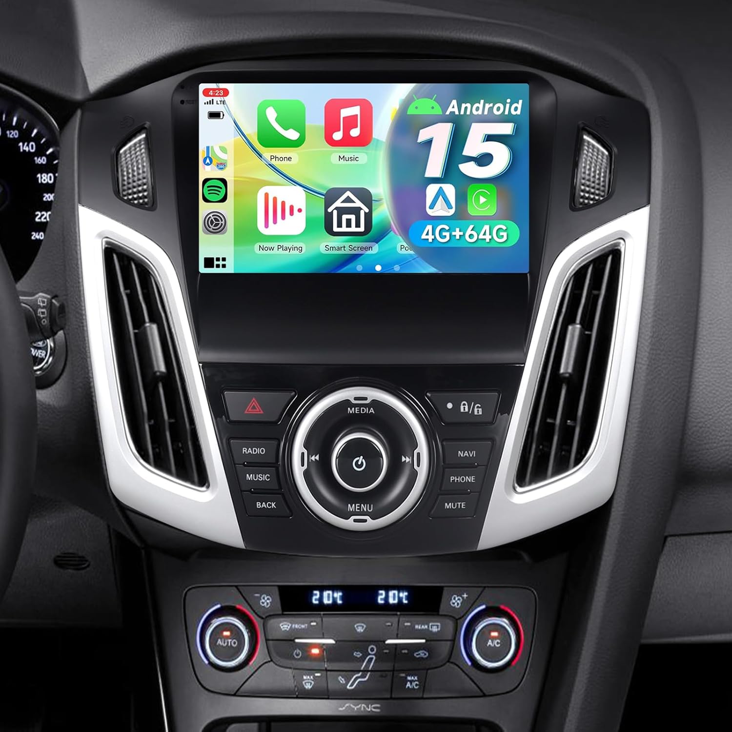 Android 15 Car Stereo Radio for Ford Focus MK3 2011-2018, 4+64GB Head Unit, Bluetooth 5.4 WiFi 6, Wireless CarPlay Android Auto, GPS Navigation, DSP, FM/RDS, SWC, HD Rear Camera