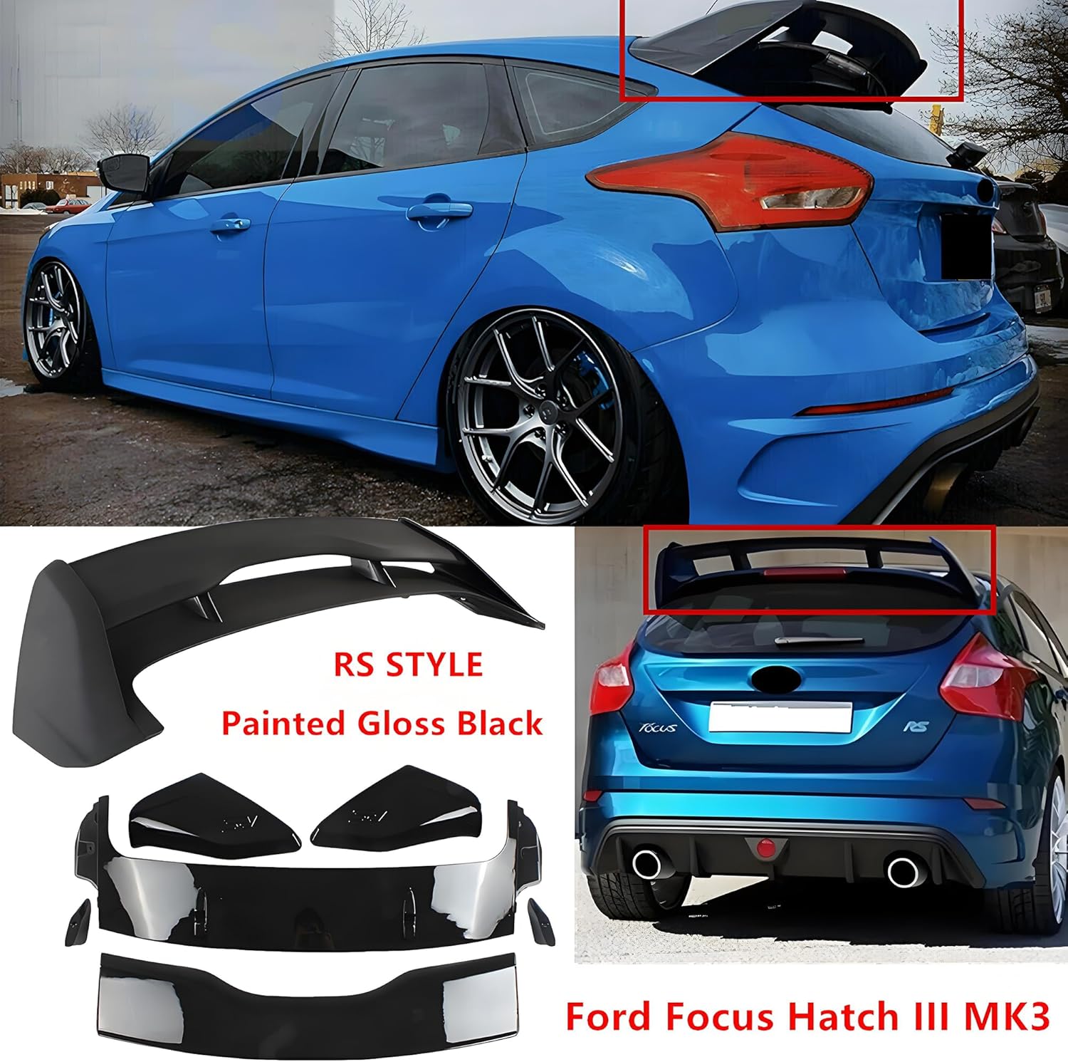 Rear Window Roof Spoiler Tailgate Boot Wing Fit For Ford Focus III MK3 2011-2018 EcoBoost/ST/ST-Line/T/Titanium/Zetec/RS Style Painted Gloss Black