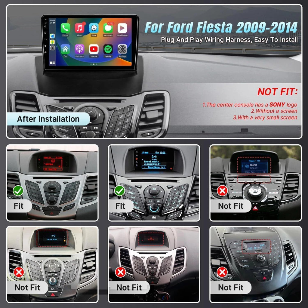 9 Inch Car Stereo Radio for Ford Fiesta 2009-2015 Head Unit Radio Android 14 GPS Navigation 2+64G SWC FM w/Carplay and Android Auto Bluetooth WiFi