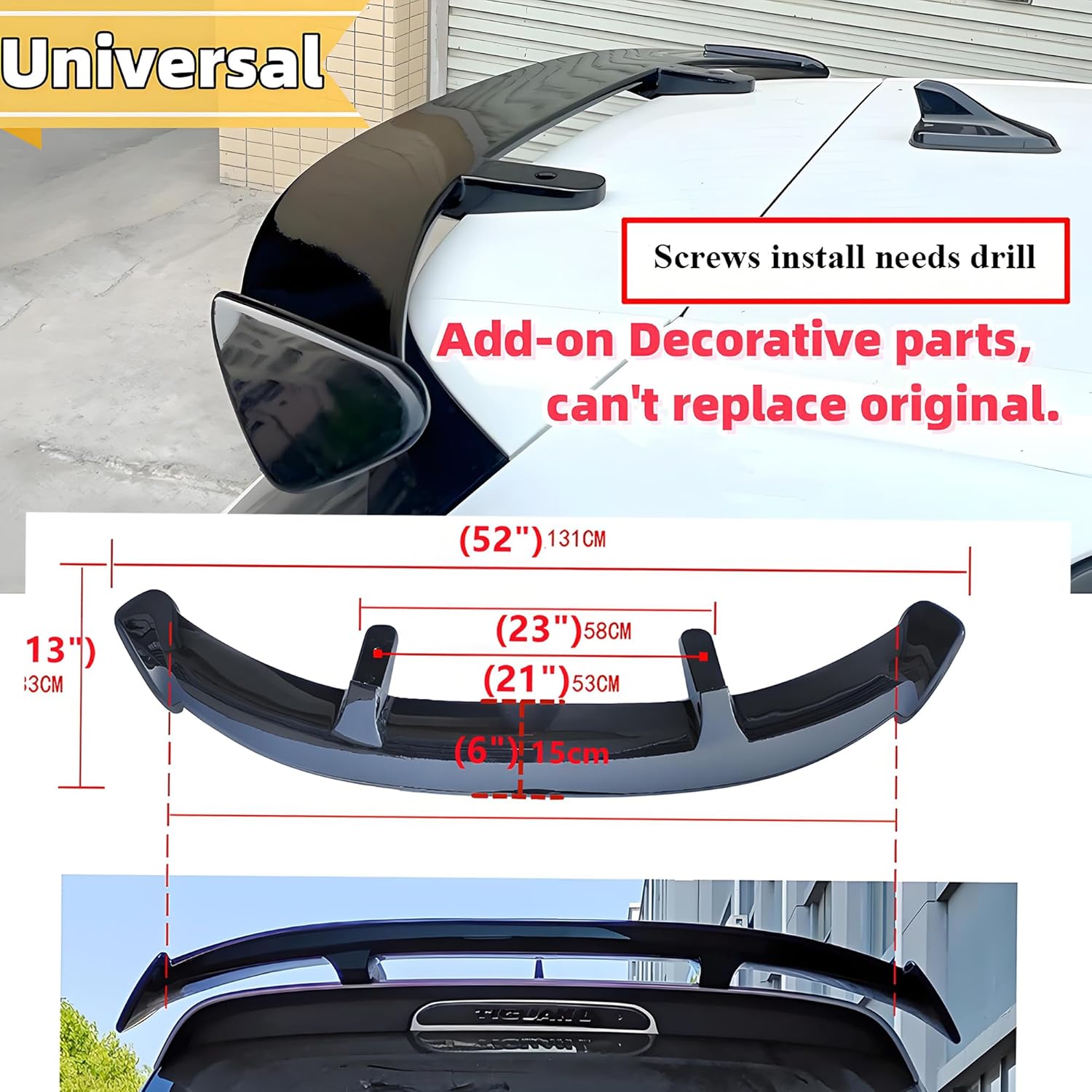 Car Universal Rear Boot Roof Spoiler Lip Top Wing Compatible with Ford Fiesta VI 2008-2017
